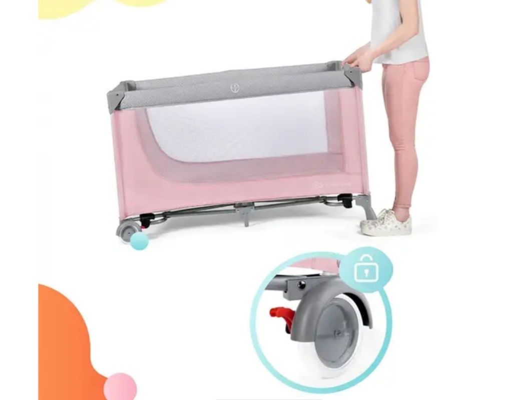 Ліжечко-манеж с пеленатором Kinderkraft Leody Pink