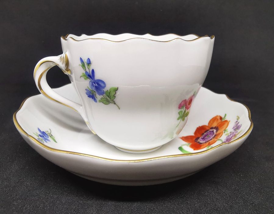 Porcelana Meissen DUO Mokka Miśnia Dekor kwiatowy