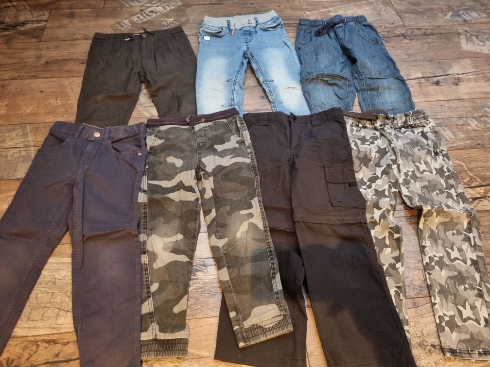 7 par spodni jeans, materiałowe, sportowe 116 cm