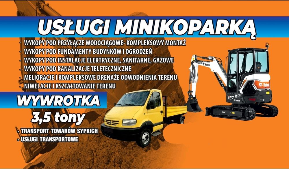 Usługi Minikoparka z Wywrotką 3,5t (Przyłącza Wodociągowe od A do Z )