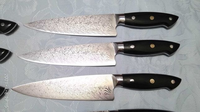 Кухонный нож шеф с дамасской текстировкой (сталь 440с, 58-60 hrc