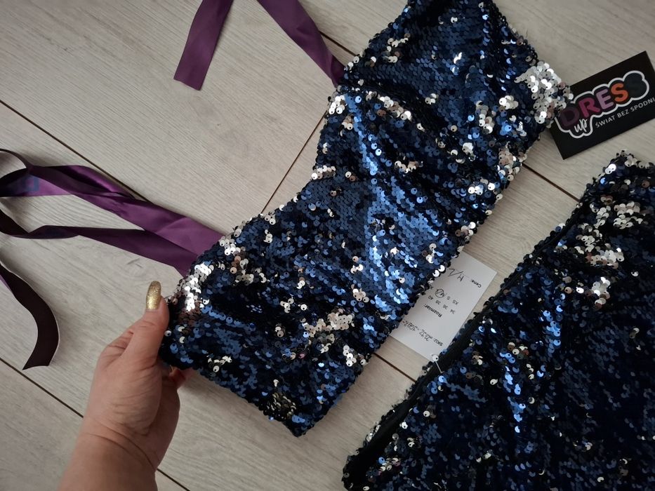 Komplet nowy elegancki cekiny top i spódnic M La