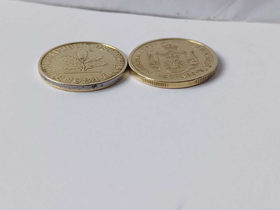 10 pfennig Німеччина 1984 рік. 2 dinara Сербія 2013 рік
