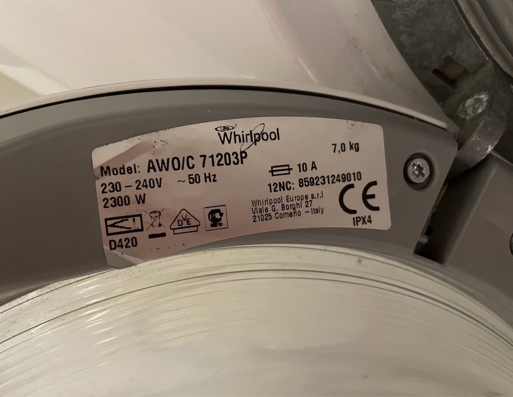 Pralka Whirlpool AWO/C 71203P 7 kg - używana, działa, huczą łożyska