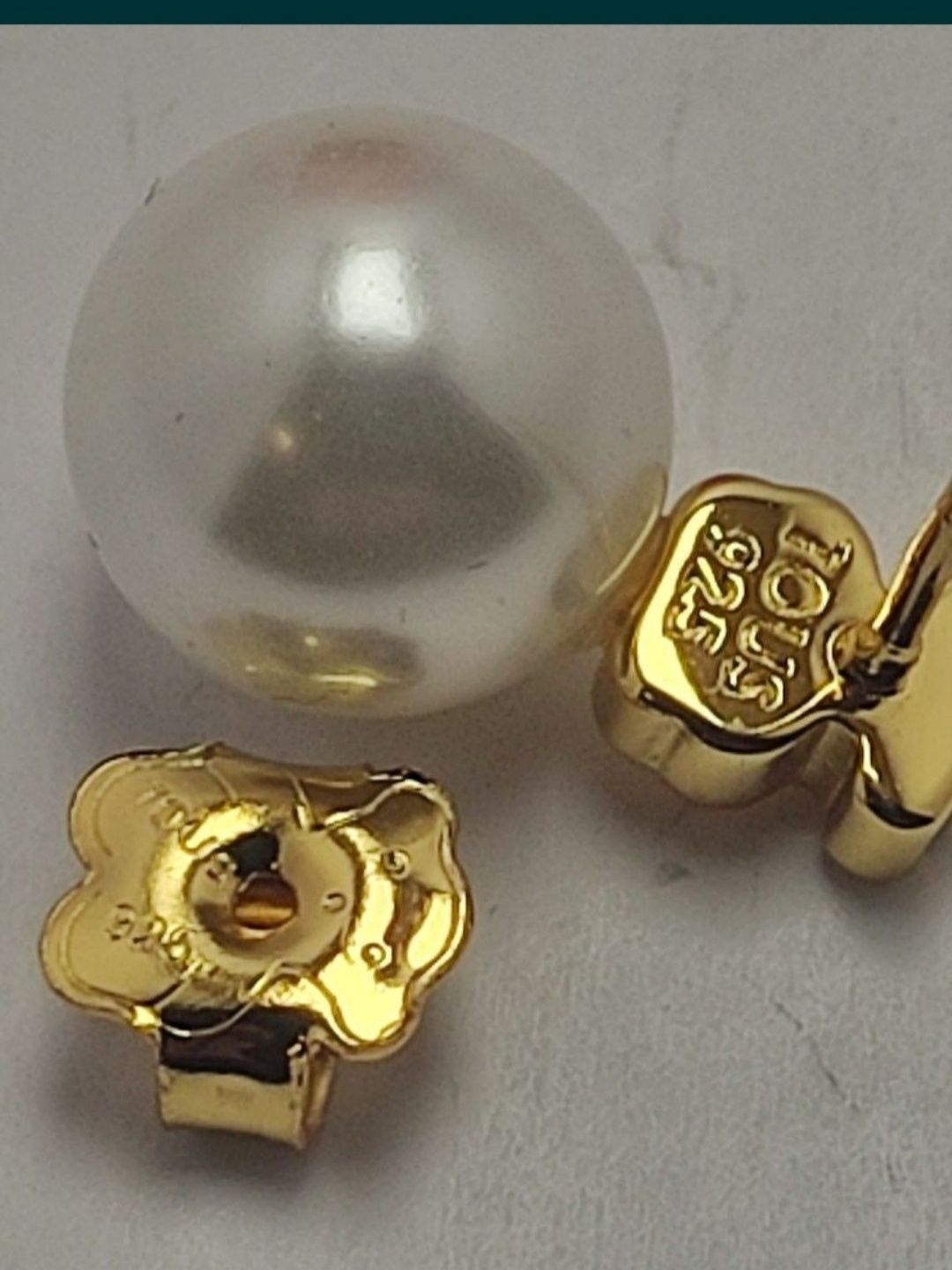 Kolczyki z misiem żółte srebro vermeil 925 z dużą perłą