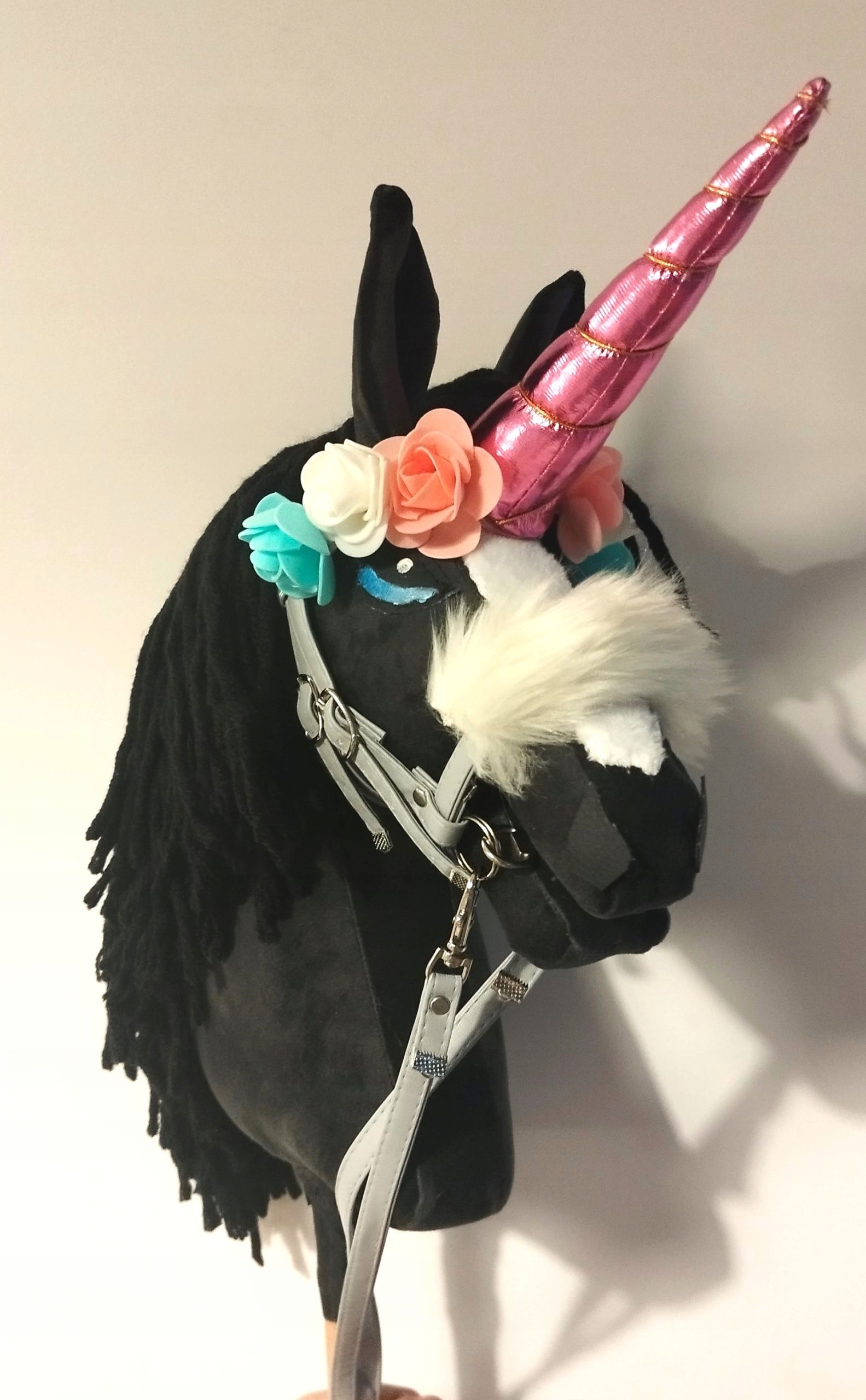 Ogłowie dla hobbyhorse unikat, naczółek jednorożec A4 szary