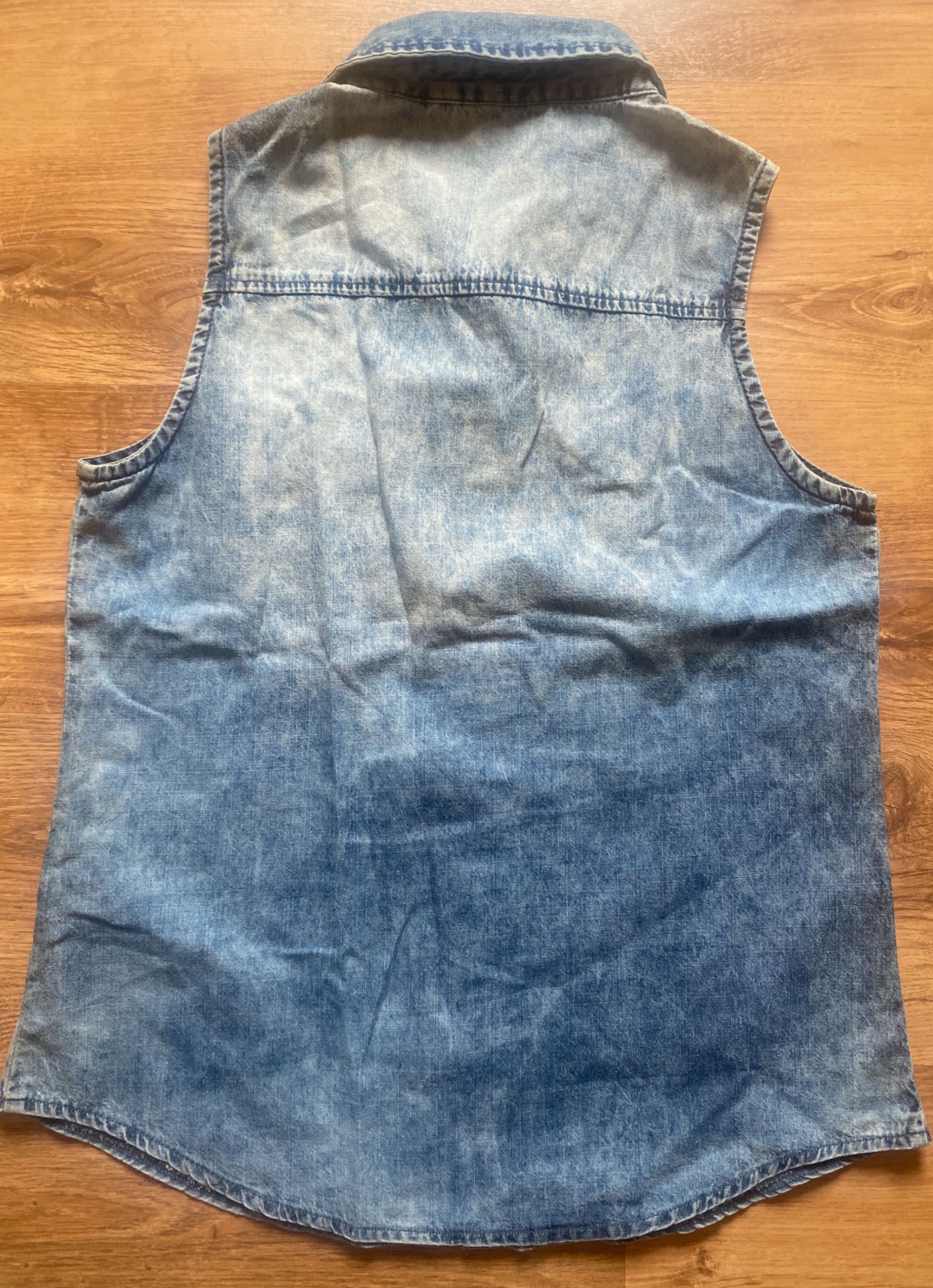 Bezrękawnik kamizelka jeansowa vintage dekatyzowany jeans kieszeń