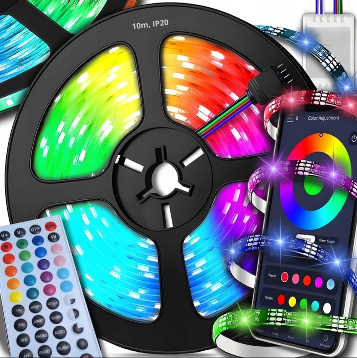 TAŚMA LED RGB 10m Ledy-Listwa 230v -GW-  Pilot+ Aplikacja