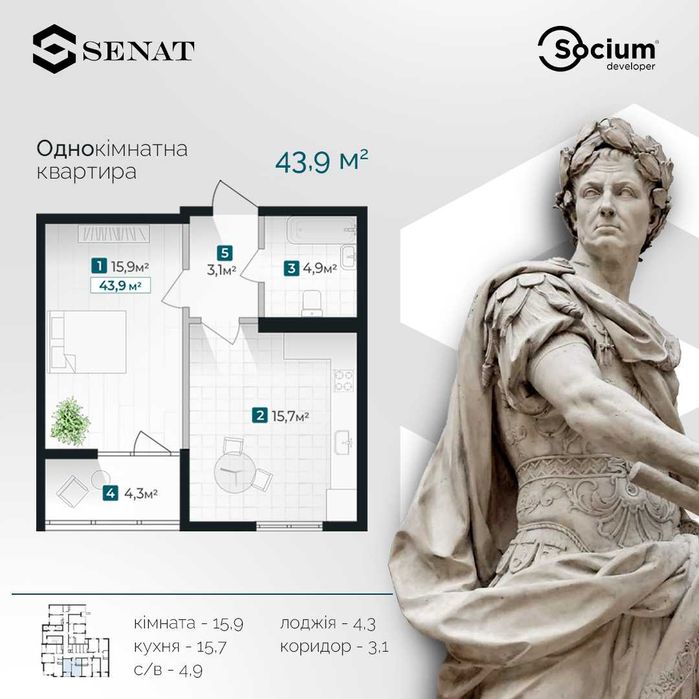 1 кімнатна квартира Центр Хоткевича