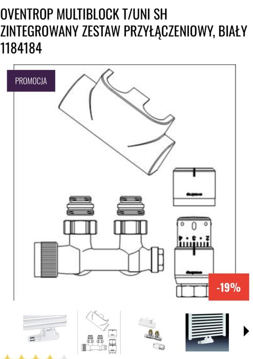 Kątowy zawór grzejnikowy biały Oventrop wraz z głowicą termostatyczną