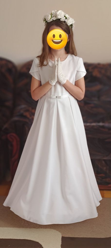 Zestaw komunijny r 140 Emmie Mariage sukienka, halka i wianek