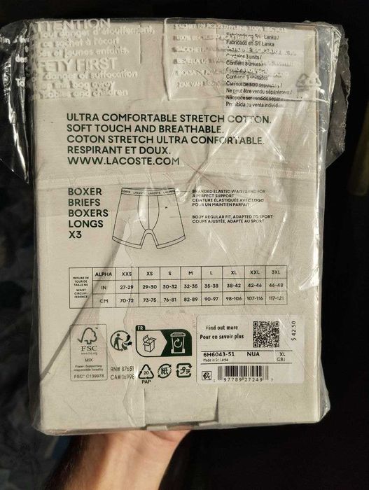 Lacoste XL 3 шт. Оригинал Новые Комлпект Трусы Коттон Боксерки Boxer