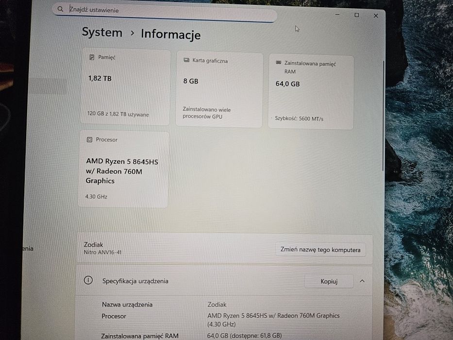 ACER NITRO V16 RYZEN 5 165Hz 64GB DDR5 2TB SSD RTX4050 Win11