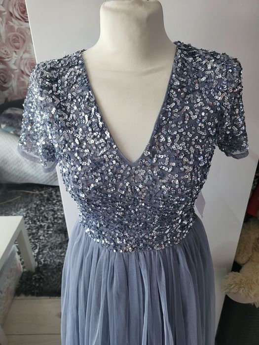 Sukienka maxi Maya Deluxe,  tiul, cekiny,  xs, wesele, bal, studniówka