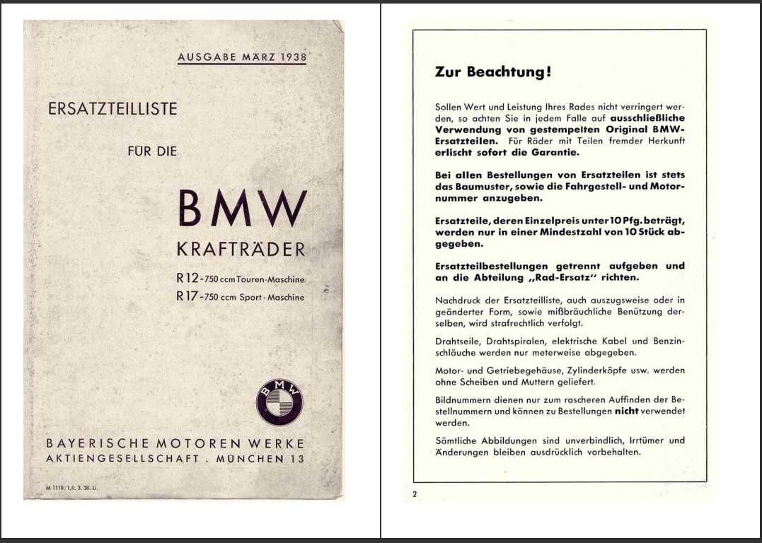 BMW R 12 / R17 ersatztiele / handbuch