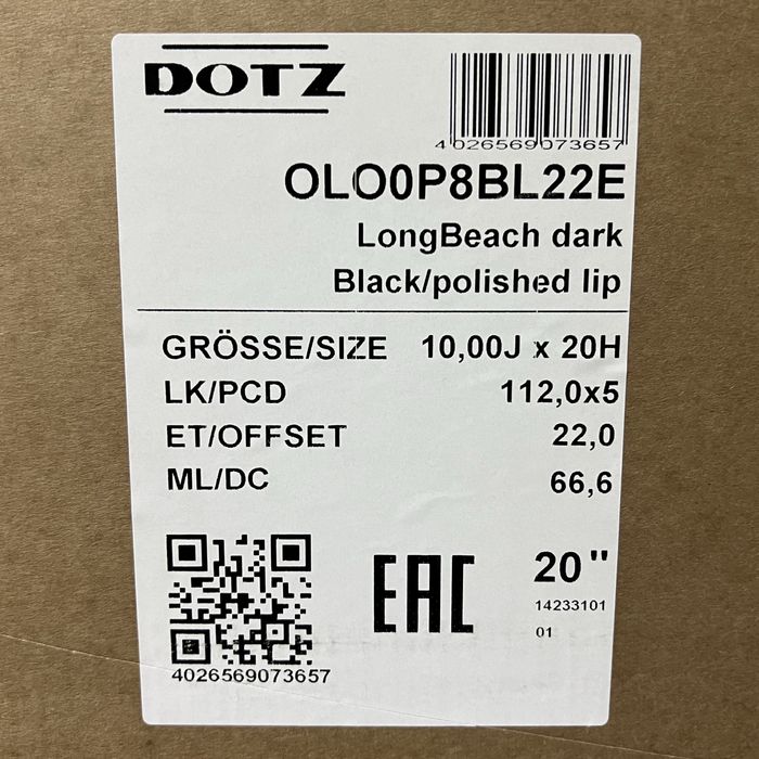 5х112 r20 Dotz LongBeach dark Black/polished lip диски нові
