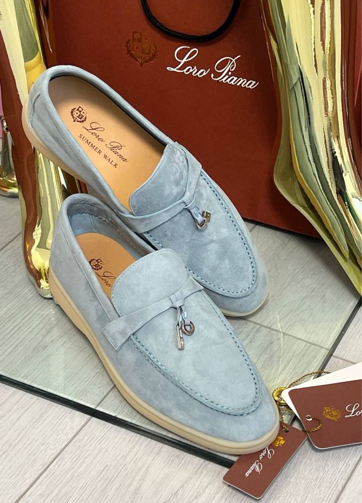 Блакитні лофери Loro Piana Summer Walk lux 1:1 беж лоферы LP Lux 1:1
