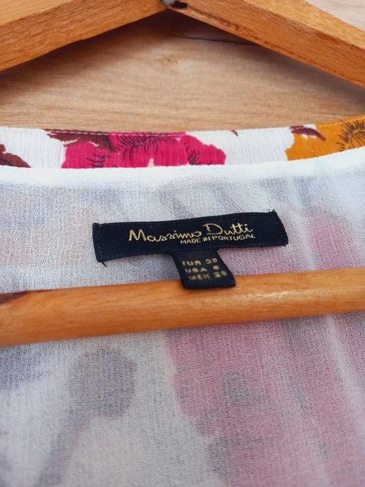 Massimo Dutti jedwabna koszula w kwiaty bez kołnierzyka dekolt V seda