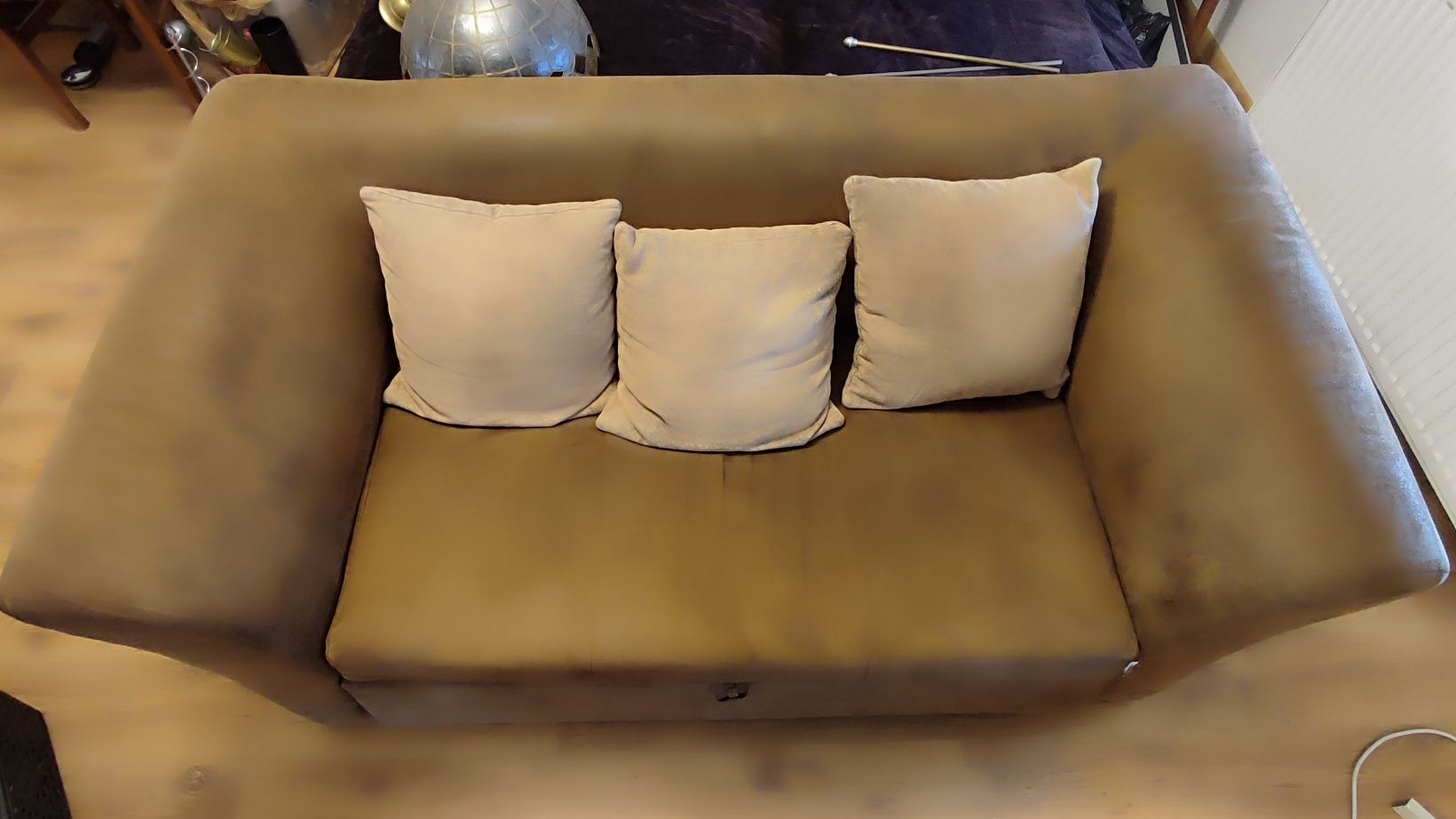 Sofa rozkladana z funkcja spania brązowa ala skóra