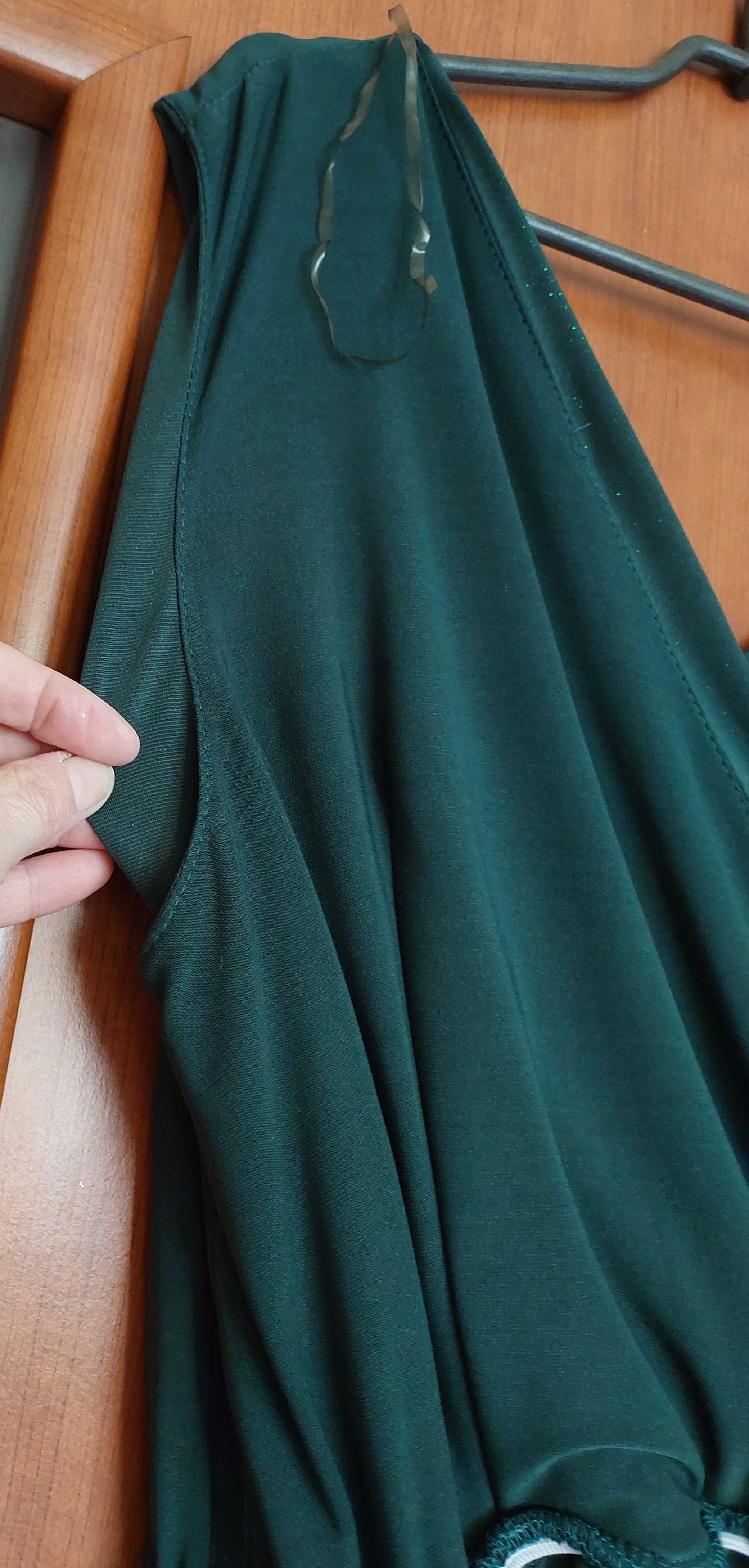 Brokatowa wieczorowa sukienka  MAXI butelkowa zieleń  do rozmiaru 50