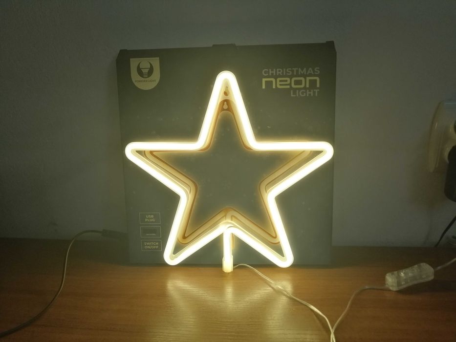 LAMPKA NEON GWIAZDA CIEPŁA BIAŁA USB.Dekoracja na ścianę prezent.Sc