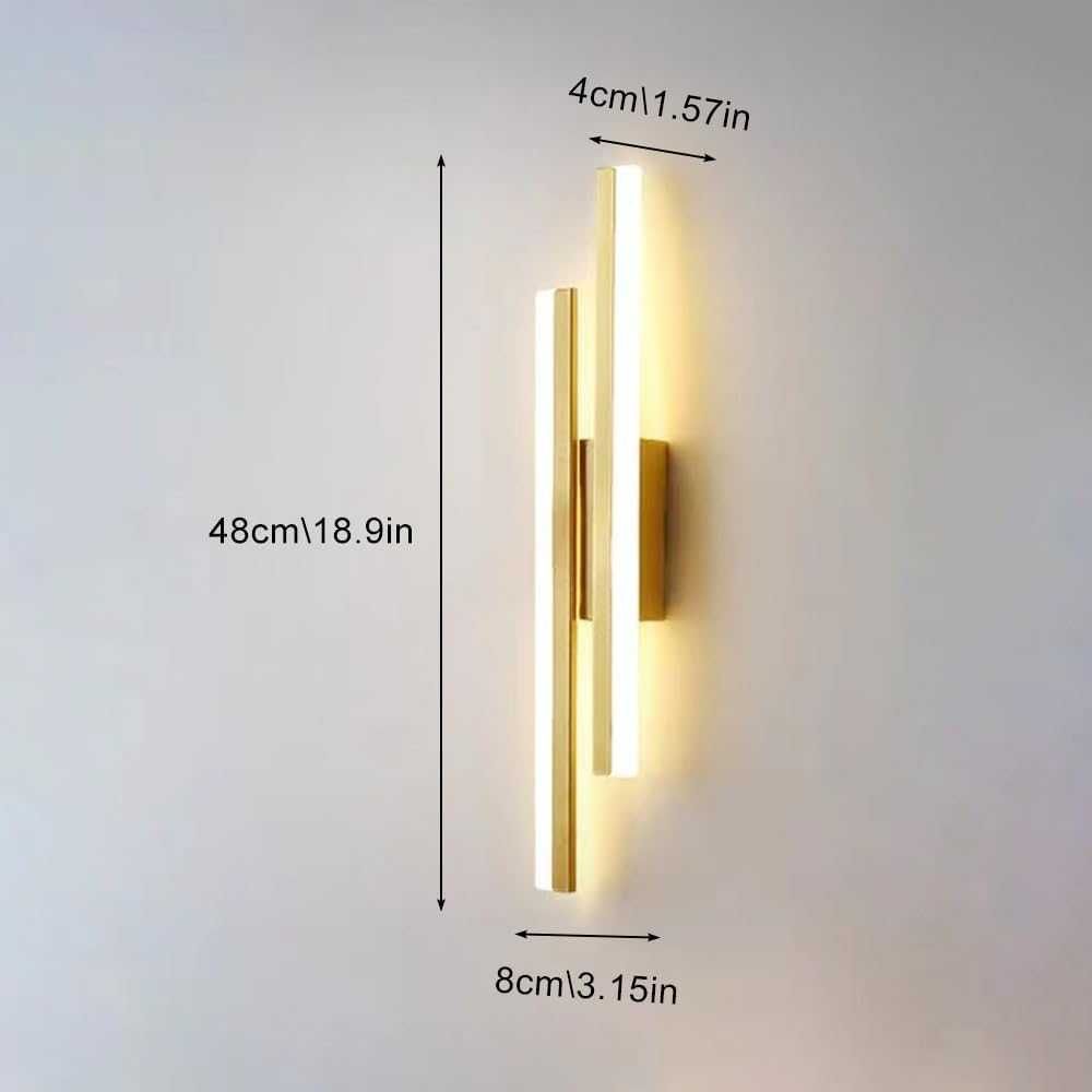 Złoty kinkiet liniowy LED lampa ścienna 18w