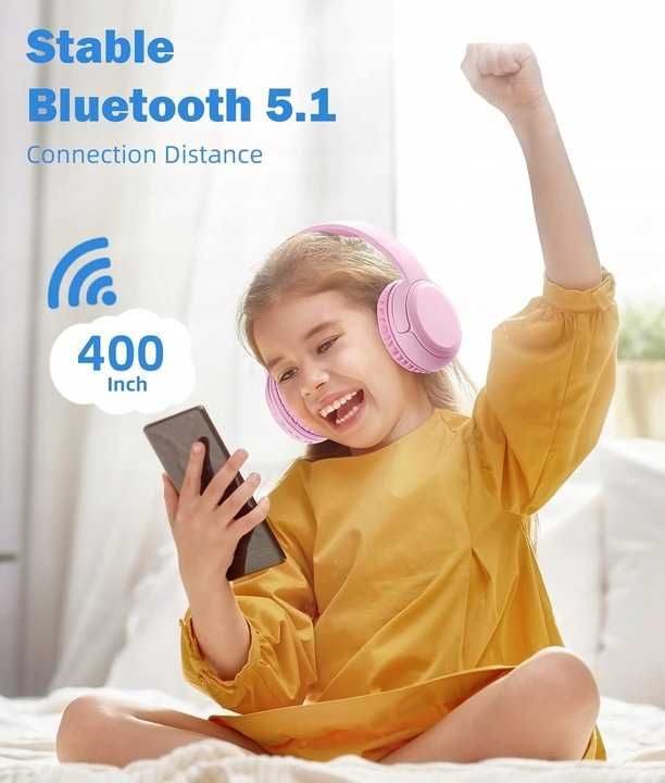Słuchawki Bluetooth dla dzieci ograniczenie 85/93 dB BT 5.1 RÓŻ [2195]
