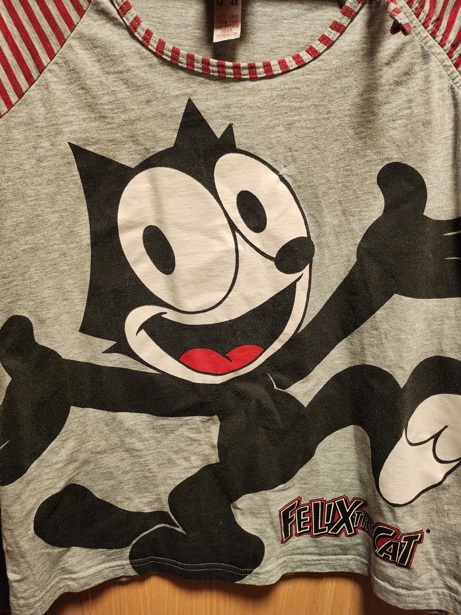 Koszulka t-shirt kot Felix szara Felix the cat  2006 kokardka paski