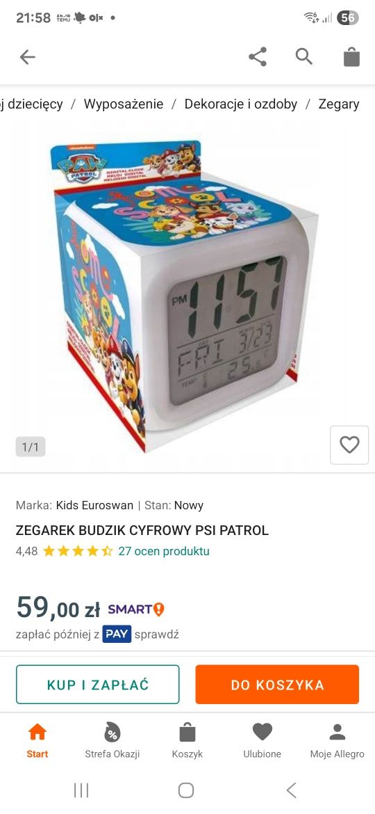Budzik psi patrol led, alarm
