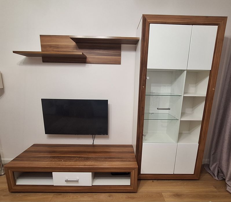 Meblościanka zestaw mebli BRW biały połysk śliwa wallis