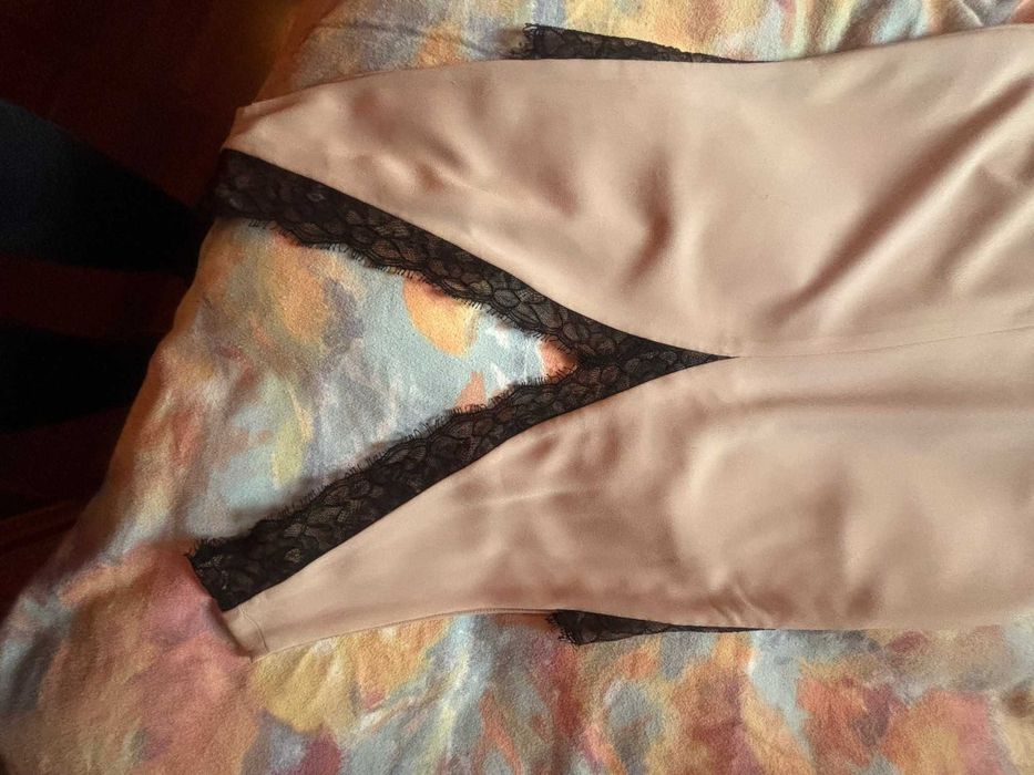 sukienka długa wieczorowa w stylu retro, kolor cielisty, BCBG