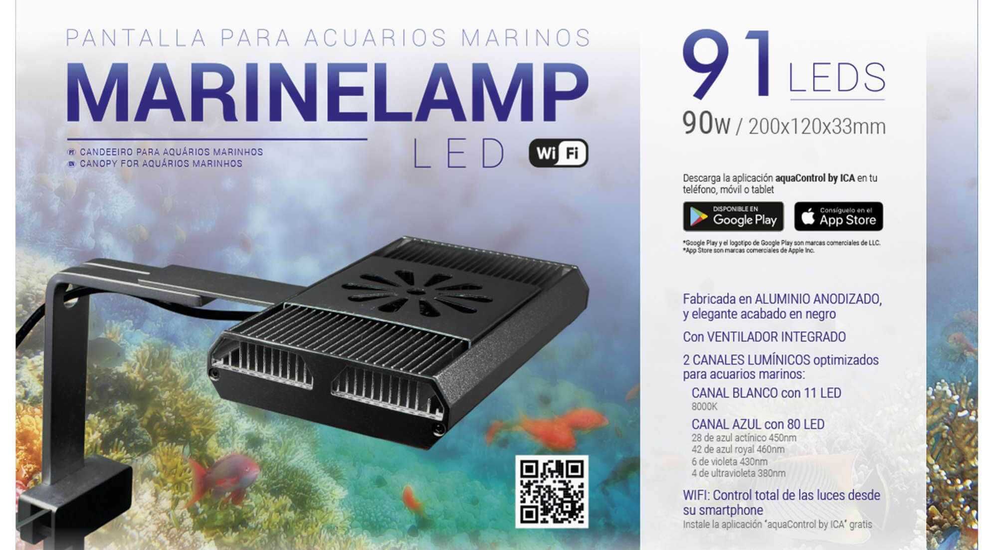 Calha LED MarineLamp 90W WIFI para aquários reef (nova)