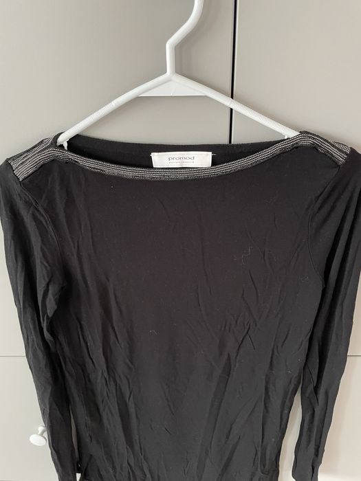Bluzka czarna t-shirt długi rękaw promod 36 s bawełna