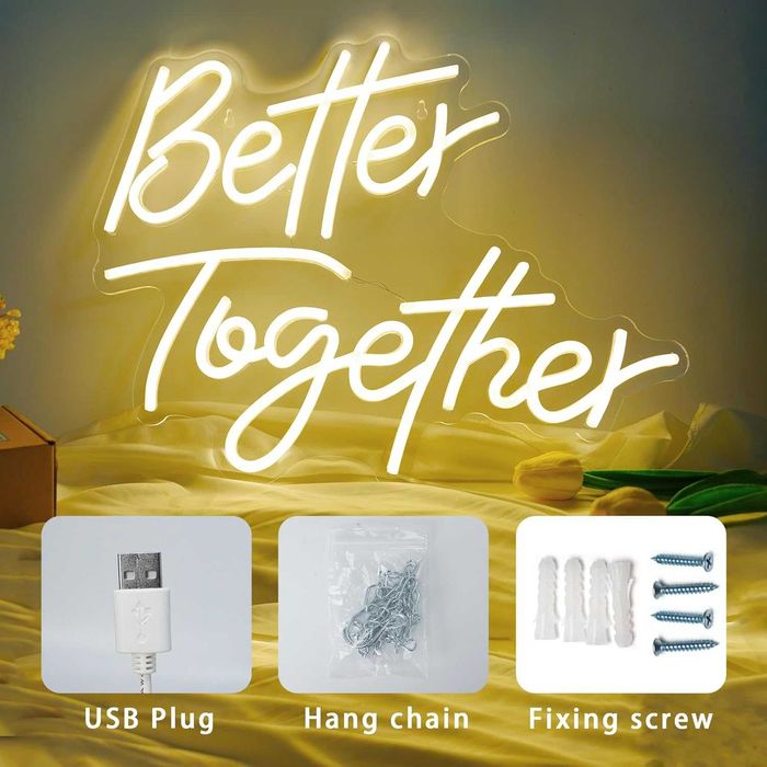 Sinal Luminoso Néon LED em Acrílico " Better Together "