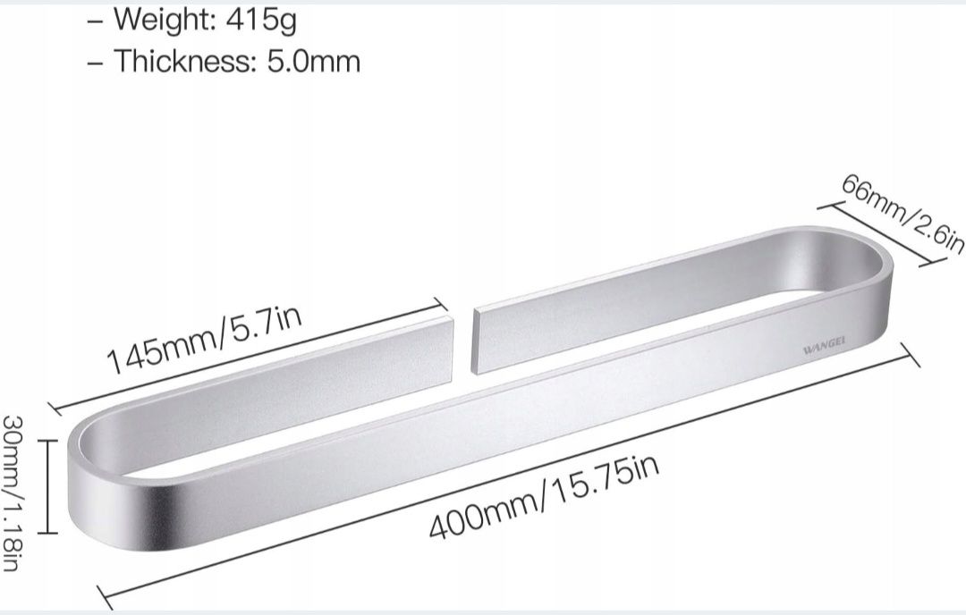 Wangel srebrny wieszak na ręczniki bez wiercenia 40cm