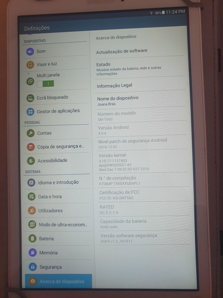 Tablet Samsung Tab E – 8GB com capacidade - Negociável