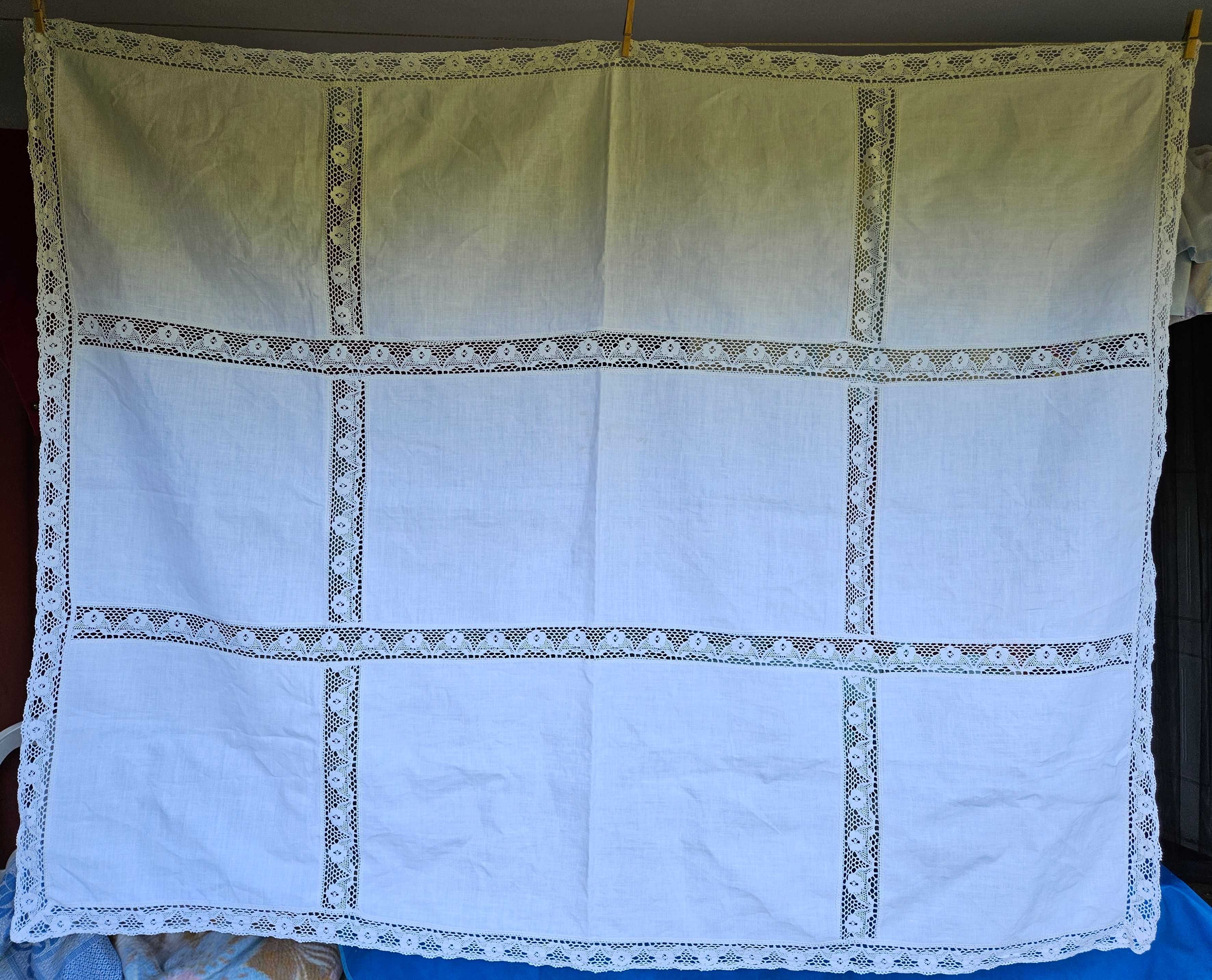 Obrus lniany len 155 x 120 koronka piękny
