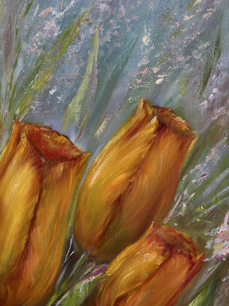 Квіти, тюльпани, олійний живопис на полотні, розмір 40х50 см