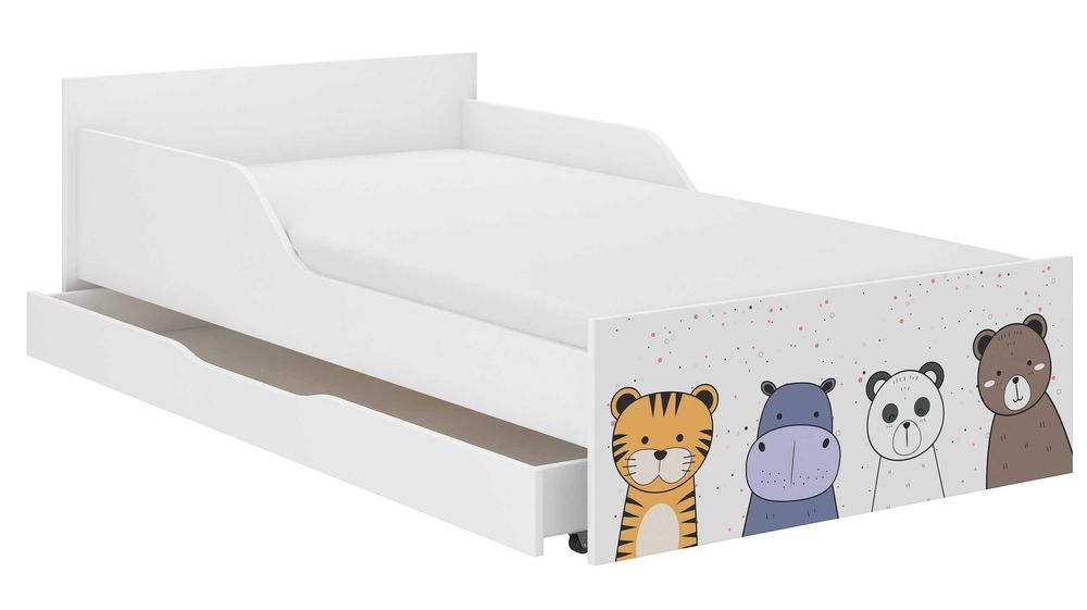 Łóżko dziecięce młodzieżowe PUFI 180x90 PROFILOWANY BOK materac+szufl