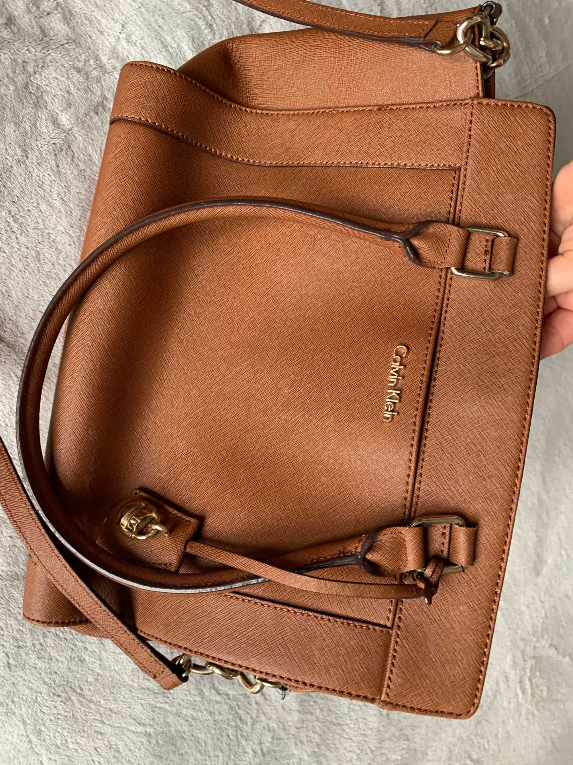 Ruda brązowa torebka shopper Calvin Klein skóra