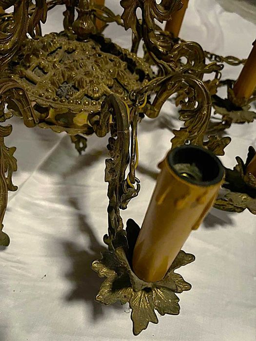 Wyprzedaż! żyrandol mosiądz, 9 żarówek + kinkiet +lustro +zegar antyk