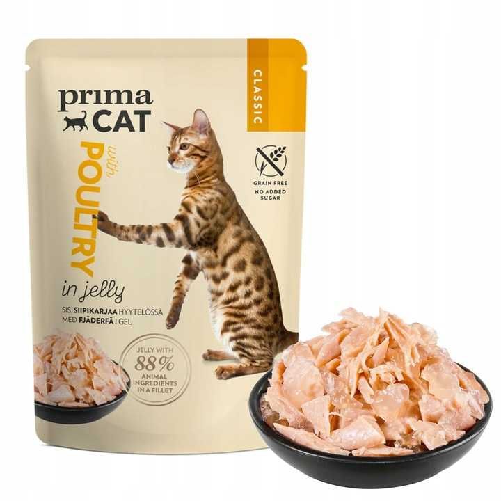 Mokra PrimaCat Mix smaków BEZ ZBÓŻ 88% mięsa 12x85g