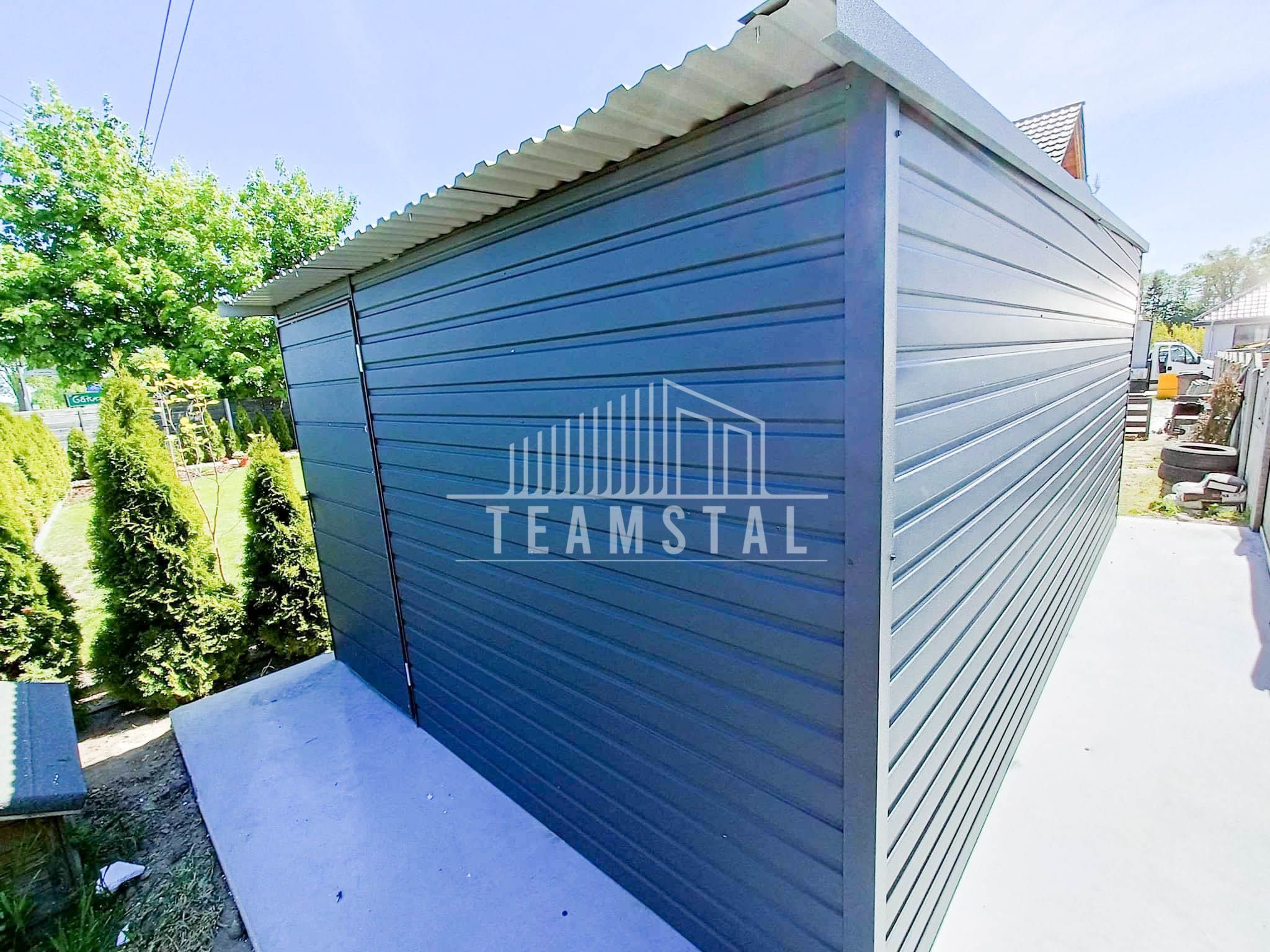 GARAŻ BLASZANY 3m x 6m - Brama - antracyt grafit  drzwi TS230 3x6