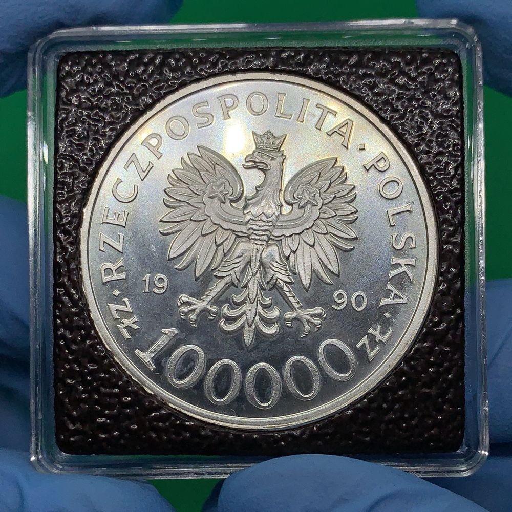 Solidarność 100000zł 1990 TYP A świeża moneta kolekcjoenrska prl