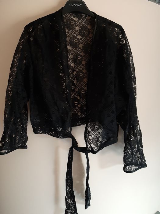 Bolero koronka prl czarne vintage kolekcja narzutka kwiatki boho overs