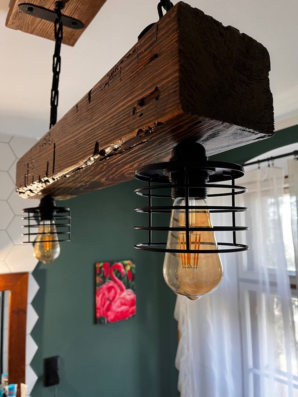 Lampa rustykalna z belki/żyrandol loft