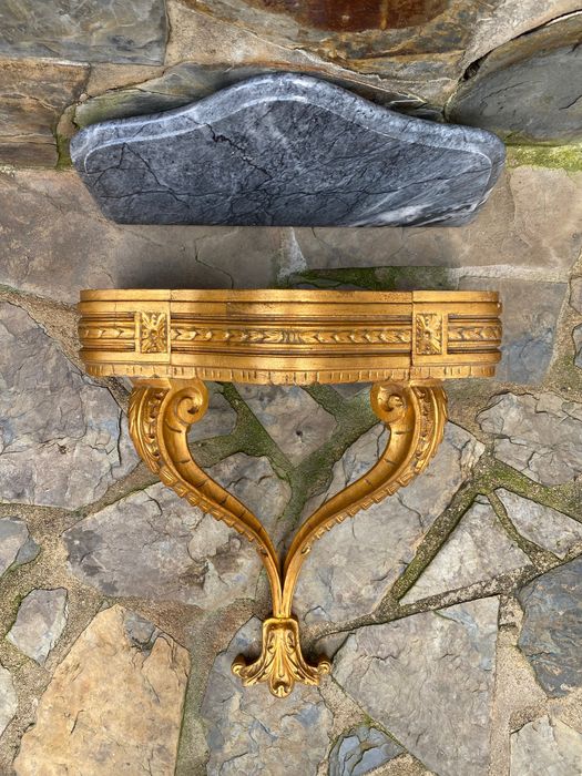 Mísula talha dourada com gaveta e pedra mármore 56 cm