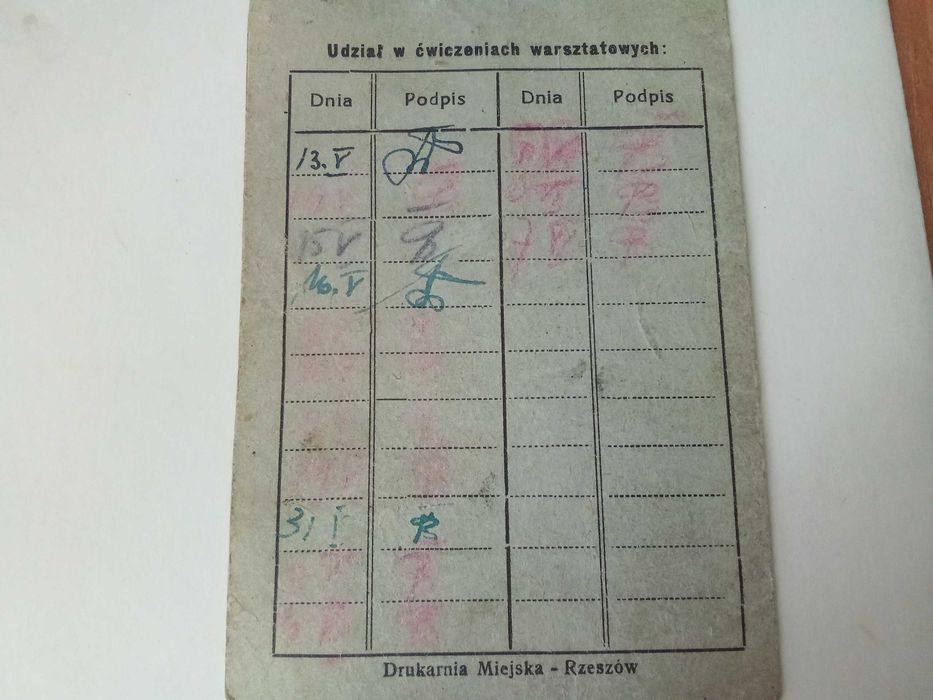 Stara legitymacja ,kursy samochodowe dla mechaników  Rzeszów z 1946 r.