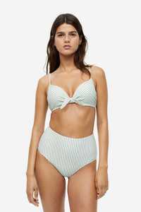 Stanik Kąpielowy w Paski H&M Bikini Usztywniany 85D Zielono Biały