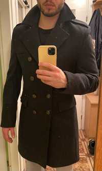 Czarny płaszcz męski wełna model slim M/L